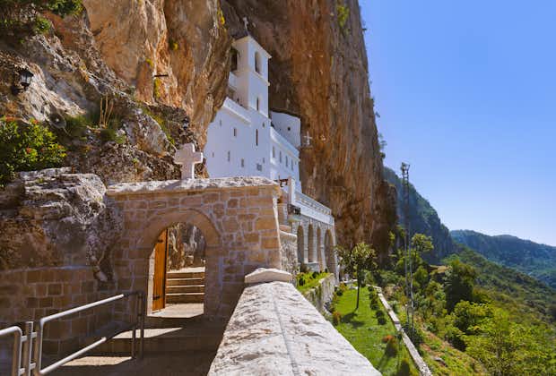 Photo of Monastery of Ostrog is a monastery of Serbian Orthodox Church placed against an almost vertical rock of Ostroska Greda, Montenegro.