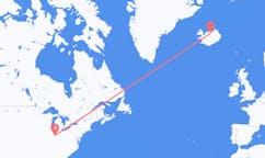 Flyg från staden Indianapolis till staden Akureyri