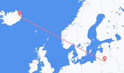Fly fra byen Vilnius, Litauen til byen Egilsstaðir, Island