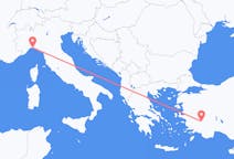 Vluchten van Denizli, Turkije naar Genua, Italië