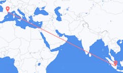 Flyreiser fra Palembang, Indonesia til Aspiran, Frankrike