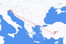 Vluchten van Pula, Kroatië naar Konya, Turkije