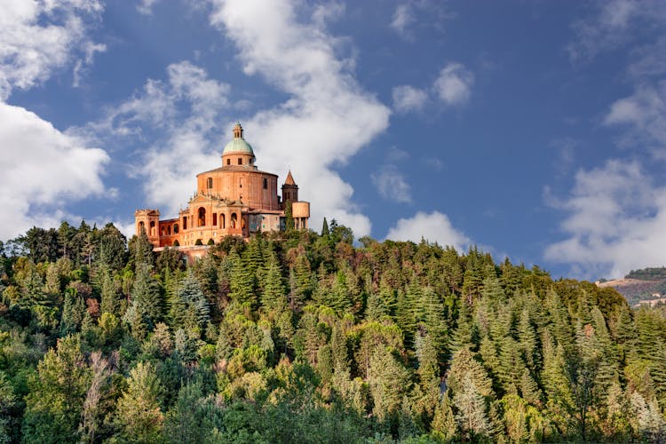 Photo of ancient sanctuary of the Madonna di San Luca, old church on the hill.