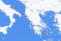 ギリシャのミロス島からから、イタリアのバーリまでのフライト