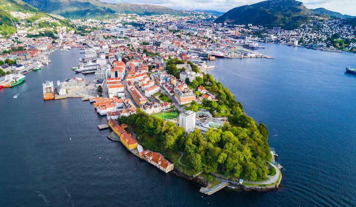 Aerial view of old town, Bergen, Norway.