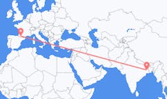 Flyg från Durgapur, Indien till Lourdes (kommun i Brasilien, São Paulo, lat -20,94, long -50,24), Frankrike