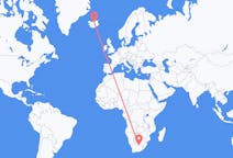 Vluchten van Kimberley, Noordelijke Kaap, Zuid-Afrika naar Akureyri, IJsland