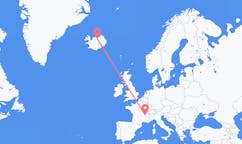 Flights from the city of Lyon, France to the city of Akureyri, Iceland