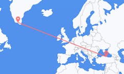 Flyrejser fra Narsaq, Grønland til Samsun, Tyrkiet
