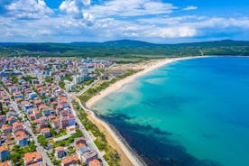 Photo of aerial view of beautiful Bulgarian seaside town Primorsko, Bulgaria.