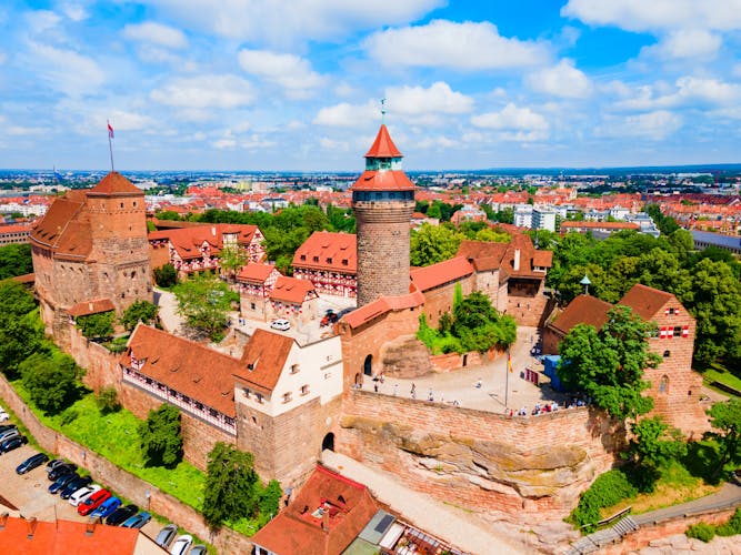 Photo of Nuremberg Castle aerial panoramic view. Castle located in the historical center of Nuremberg city.
