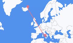 航班从意大利巴勒莫市到埃伊尔斯塔济市，冰岛塞尔