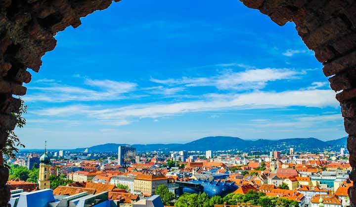 Photo of Graz city from hill, Austria.