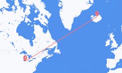 Fly fra byen South Bend, USA til byen Akureyri, Island