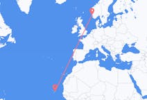 Flyg från Boa Vista (kommun i Brasilien, Roraima, lat 3,19, long -60,61), Kap Verde till Haugesund, Norge