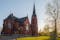 photo of the City Church of Umeå in evening sunshine in Sweden.