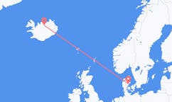 航班从丹麦奥胡斯市到阿克雷里市，冰岛塞尔