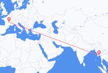 Flyg från Rangoon, Myanmar (Burma) till Clermont-Ferrand, Frankrike