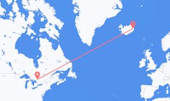 航班从加拿大北湾市到埃伊尔斯塔济市，冰岛塞尔