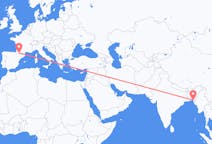 Flyg från Chittagong, Bangladesh till Lourdes (kommun i Brasilien, São Paulo, lat -20,94, long -50,24), Frankrike