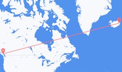 Fly fra byen Powell River, British Columbia, Canada til byen Egilsstaðir, Island