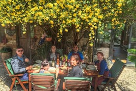 Aula de culinária orgânica com um sommelier em uma fazenda de azeitonas e vinhos