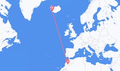 航班从摩洛哥瓦尔扎扎特市到雷克雅维克市，冰岛塞尔