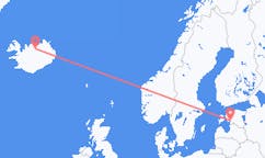 Fly fra byen Parnu til byen Akureyri
