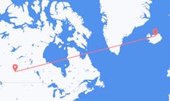 Flyreiser fra byen Edmonton, Canada til byen Akureyri, Island