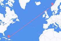 来自特克斯和凯科斯群岛普羅維登西亞萊斯島目的地 挪威克里斯蒂安松的航班