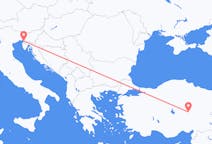 Vluchten van Kayseri, Turkije naar Triëst, Italië
