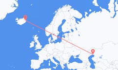 航班从哈萨克斯坦阿特劳市到埃伊尔斯塔济市，冰岛塞尔