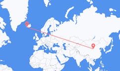 航班从中国银川市市到雷克雅维克市，冰岛塞尔
