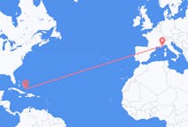 Flights from Spring Point, the Bahamas to Nice, France