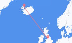 Vluchten van Gjogur, IJsland naar Manchester, Engeland