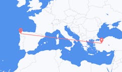 出发地 土耳其屈塔希亚目的地 西班牙圣地亚哥 － 德孔波斯特拉的航班