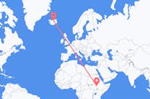 Flyreiser fra Gambela, Ethiop, Etiopia til Akureyri, Island