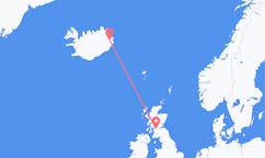 航班从Scotland格拉斯哥市到Egilssta?ir市，冰岛塞尔