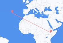 Vluchten van Goba, Ethiopië naar Horta, Azoren, Portugal