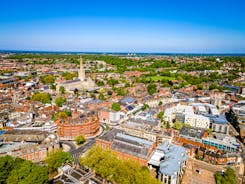 Photo of aerial view of Stratford-Upon-Avon, Warwickhire, England, the birthplace of William Shakespeare.