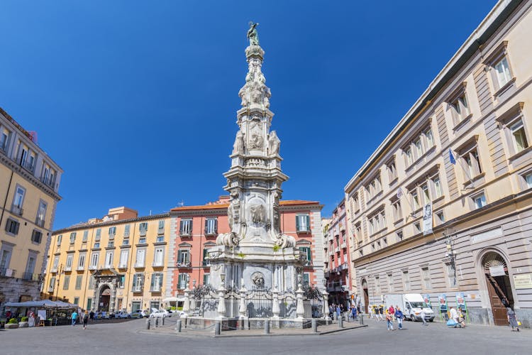 Photo of Obelisk Guglia of the Immaculate Virgin on Piazza Gesu Nuovo in Naples (Napoli), Italy.