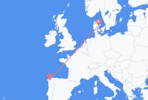 Vluchten van Aarhus, Denemarken naar Santiago de Compostella, Spanje
