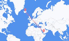 Flights from the city of Najran, Saudi Arabia to the city of Akureyri, Iceland