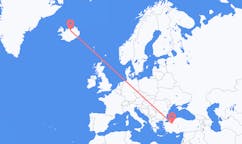 Flyreiser fra Eskişehir, Tyrkia til Akureyri, Island