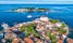 Photo of aerial view to the town of Porec in Istria, Croatia on Adriatic coast.