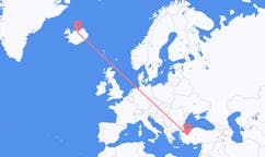 Flights from the city of Kütahya, Turkey to the city of Akureyri, Iceland
