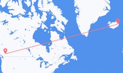 航班从加拿大坎卢普斯市到埃伊尔斯塔济市，冰岛塞尔