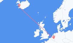 Flyg från staden Reykjavik, Island till staden Liège, Belgien