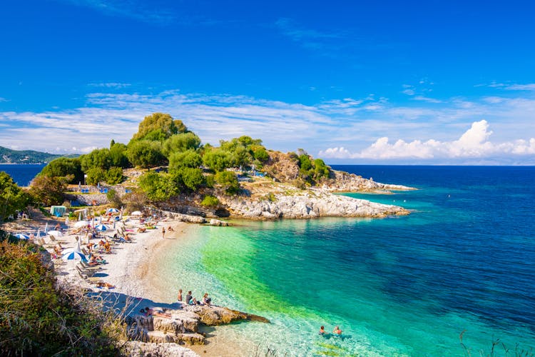 Photo of beautiful view of the beach in an old village of Corfu Island.