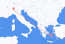 Vols de Naxos, Grèce à Milan, Italie
